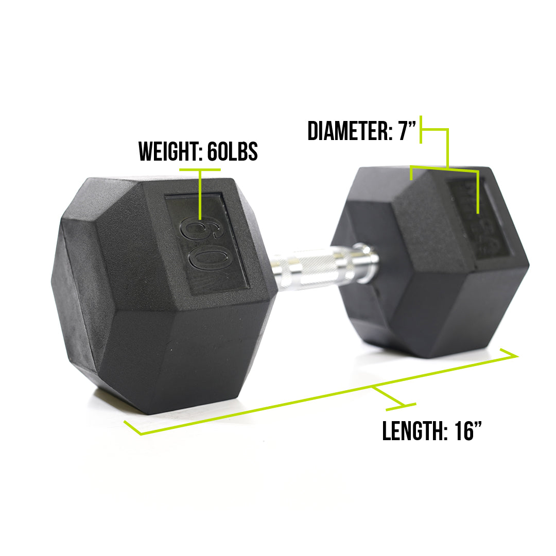 Mega Fitness - Rubber Hex Dumbbell 60lbs