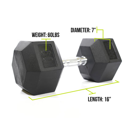 Mega Fitness - Rubber Hex Dumbbell 60lbs