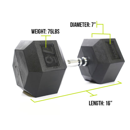 Mega Fitness - Rubber Hex Dumbbell 75lbs