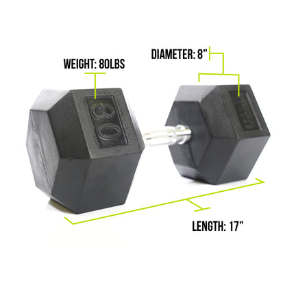 Mega Fitness - Rubber Hex Dumbbell 80lbs