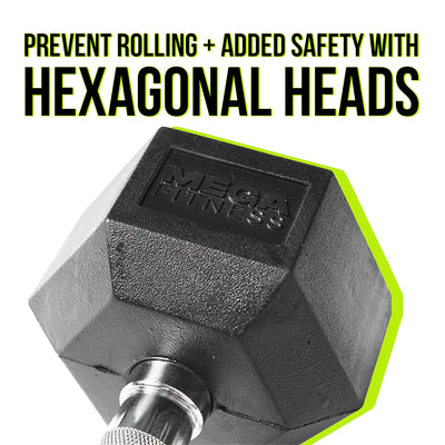 Mega Fitness - Rubber Hex Dumbbell 50lbs