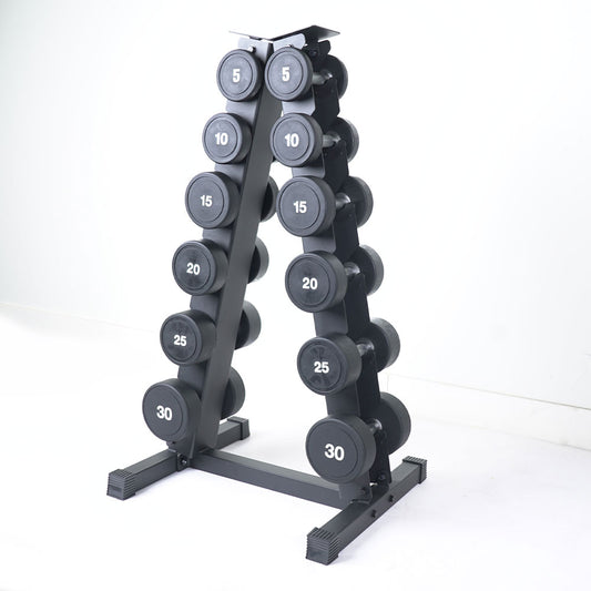5-30LBS URETHANE ROUND DUMBBELL SET WITH STAND