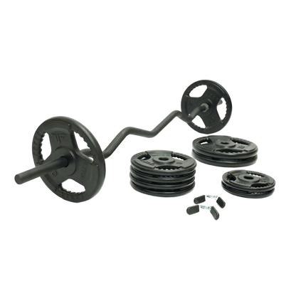 Mega Fitness - 1" Standard Steel Plate 75lbs Set with Curl Bar