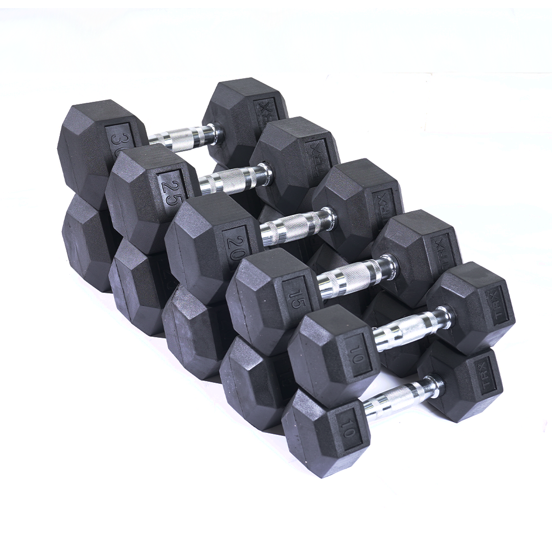 TRX - Hex Rubber Dumbbell - 10-30LBS