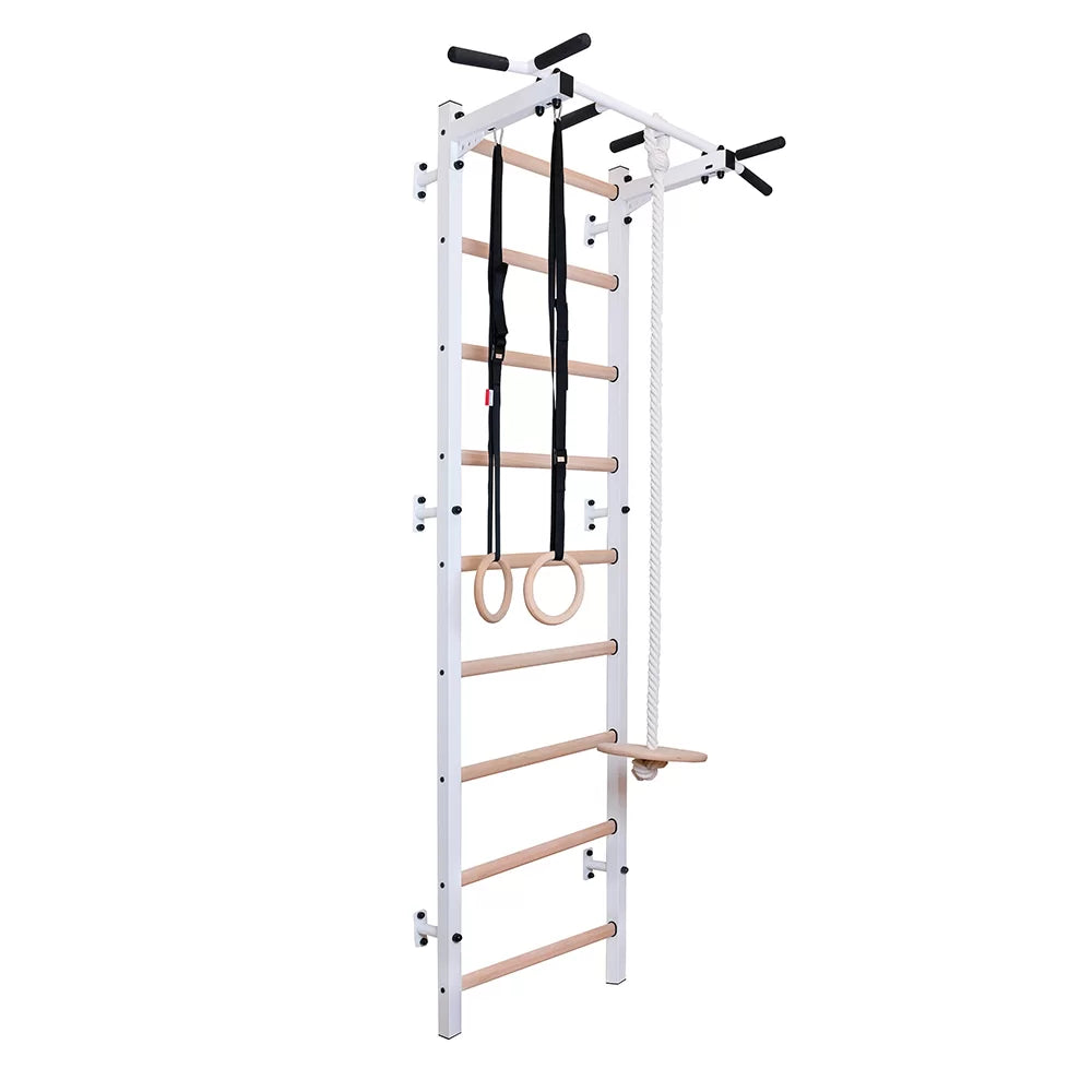 BenchK S7 White - 721W with PB2W Steel Pull-Up Bar + A204 Gymnastics Accessories