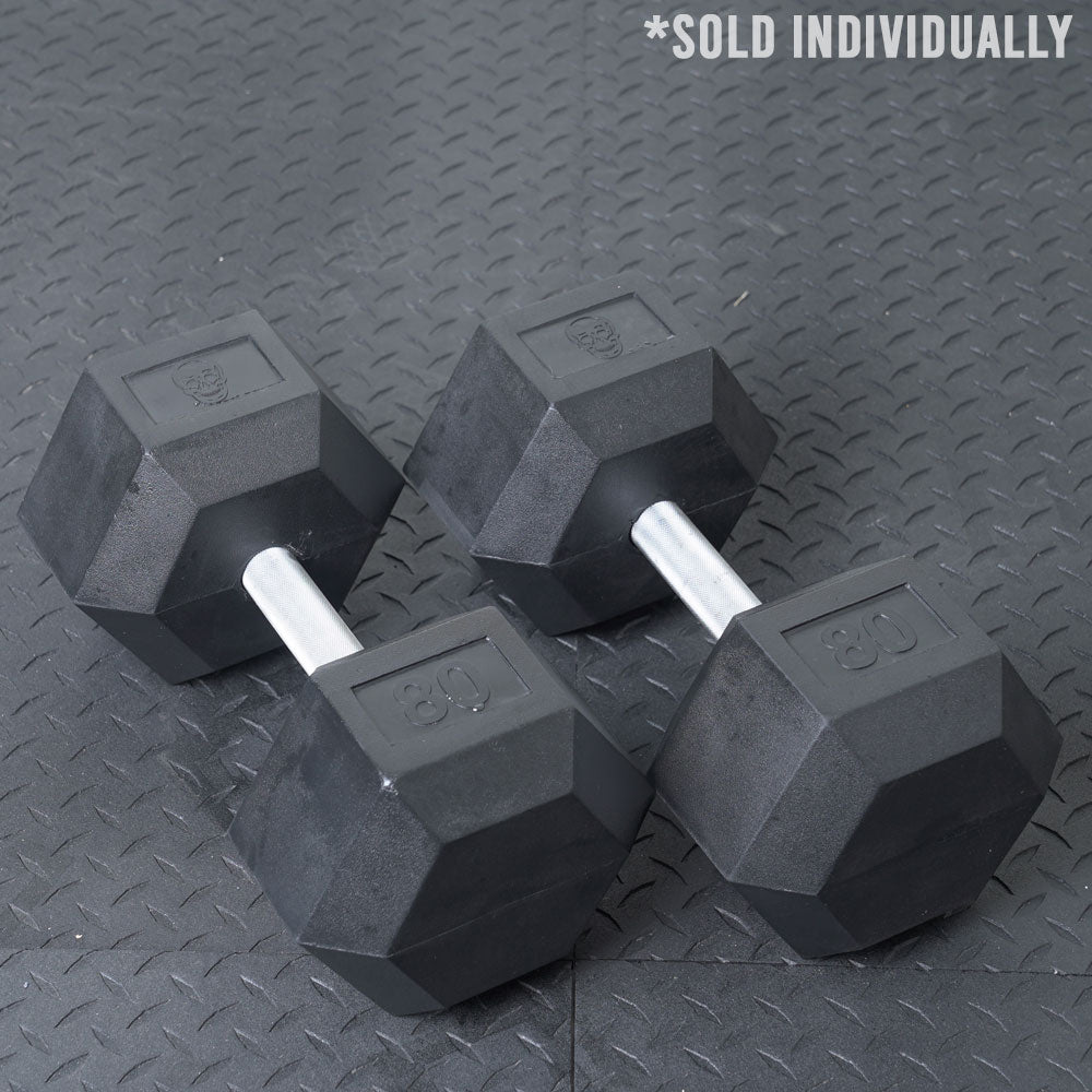 GR 80lbs RUBBER HEX DUMBBELL