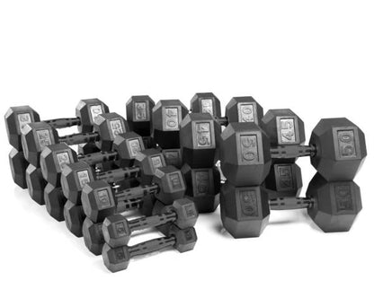 Prepacked 5-50LB Virgin Rubber Hex Dumbbell Set Strength & Conditioning Canada.