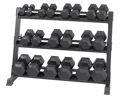 5-50lb Virgin Rubber Hex Dumbbell Set with Stand